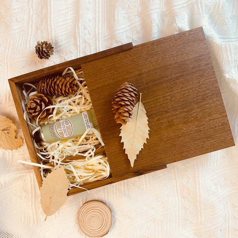 JBOS Wood Gift Box with Sliding Top, JBOS Discrete Sliding-Lid Wooden Boxes Photo Box Wedding Memory Box for Friends/Business Partners/Photographers/Clients (Walnut, 6.73x6.73x1.38inch) - Image 3